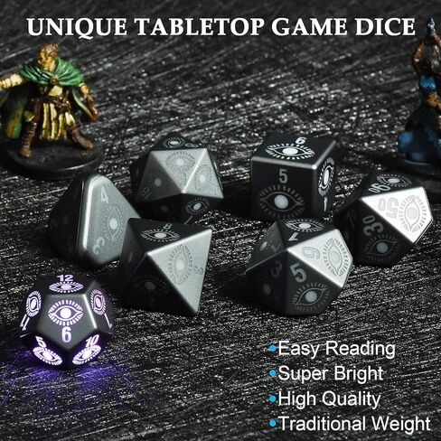مجموعة نرد DND LED قابلة لإعادة الشحن من LOOKDNDS مع صندوق شحن - نرد LED، نرد مضيء مقاوم للماء، 7 قطع من النرد الإلكتروني المتوهج والزنزانات والتنينات - مجموعة D&D متعددة السطوح للعبة طاولة آر بي جي in Kuwait