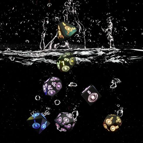 مجموعة نرد DND LED قابلة لإعادة الشحن من LOOKDNDS مع صندوق شحن - نرد LED، نرد مضيء مقاوم للماء، 7 قطع من النرد الإلكتروني المتوهج والزنزانات والتنينات - مجموعة D&D متعددة السطوح للعبة طاولة آر بي جي in Kuwait