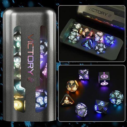 مجموعة نرد DND LED قابلة لإعادة الشحن من LOOKDNDS مع صندوق شحن - نرد LED، نرد مضيء مقاوم للماء، 7 قطع من النرد الإلكتروني المتوهج والزنزانات والتنينات - مجموعة D&D متعددة السطوح للعبة طاولة آر بي جي in Kuwait