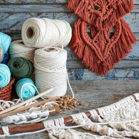 Macrame Cord, DAOFARY 100% Natural Cotton Rope 3mm x 328 Yards 4 Strand Twisted Macrame Rope Cotton Twine String for DIY Crafts Knitting Dream Catcher Plant Hanger Wedding Decor in Kuwait