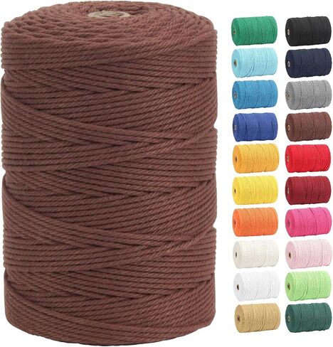 Macrame Cord, DAOFARY 100% Natural Cotton Rope 3mm x 328 Yards 4 Strand Twisted Macrame Rope Cotton Twine String for DIY Crafts Knitting Dream Catcher Plant Hanger Wedding Decor in Kuwait