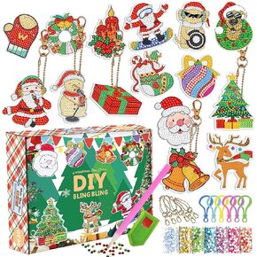 مجموعات سلاسل المفاتيح للرسم الماسي لعيد الميلاد من Dear Deer، 15 قطعة من الفنون والحرف اليدوية للأطفال من سن 3 سنوات فما فوق، ملصقات رسم ماسية للأطفال مجموعة الطلاء حسب الأرقام، زينة عيد الميلاد DIY in Kuwait