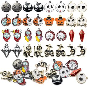 7ilaewen 32 قطعة جاك وسالي سحر عيد الميلاد المعلقات، سحر المينا الرعب سحر اليقطين شبح سبيكة سحر الهالوين مخيف القرط قلادة سوار سحر لصنع المجوهرات الحرف اليدوية هدايا عيد الميلاد in Kuwait