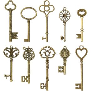 CHuangQi Vintage Skeleton Keys Set, Filigree Steampunk Keys, Antique Bronze Keys Charms Pendants, Different Style in Saudi Arabia