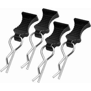 4-Pack Universal RC Body Clips with Tabs, Metal Handled Clips for 1/12 1/10 1/8 RC Cars and Trucks, Heavy Duty Body Mounting Clips Shell Replacement (Black)