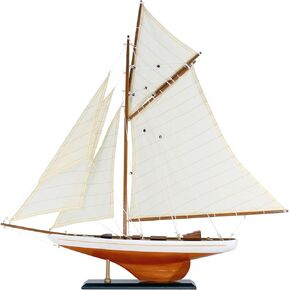 NAUTIMALL 25" Wooden Sailboat Model Columbia America's Cup Ship Nautical Yacht Vintage Rustic Home Decor (Vintage Blue)
