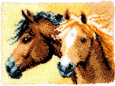 TEZKIM DIY Latch Hook Rug Kits for Adults Kids Beginners Doormat Horse Tapestry Kits with Printed Canvas Carpet Rug Making Kits Needlework Creative Gift Home Decoration 20.5Inch X13.8Inch in Kuwait