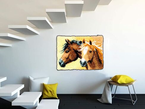 TEZKIM DIY Latch Hook Rug Kits for Adults Kids Beginners Doormat Horse Tapestry Kits with Printed Canvas Carpet Rug Making Kits Needlework Creative Gift Home Decoration 20.5Inch X13.8Inch in Kuwait