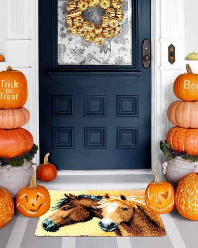 TEZKIM DIY Latch Hook Rug Kits for Adults Kids Beginners Doormat Horse Tapestry Kits with Printed Canvas Carpet Rug Making Kits Needlework Creative Gift Home Decoration 20.5Inch X13.8Inch in Kuwait