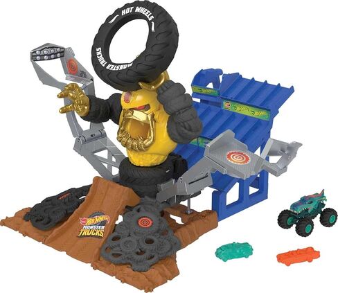 Hot Wheels Monster Trucks Arena Smashers Mega-Wrex vs. Crushzilla Takedown with 1:64 Scale Mega-Wrex Toy Truck and 6 Crushable Cars in Saudi Arabia