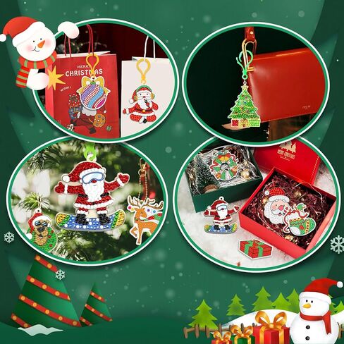 مجموعات سلاسل المفاتيح للرسم الماسي لعيد الميلاد من Dear Deer، 15 قطعة من الفنون والحرف اليدوية للأطفال من سن 3 سنوات فما فوق، ملصقات رسم ماسية للأطفال مجموعة الطلاء حسب الأرقام، زينة عيد الميلاد DIY in Kuwait