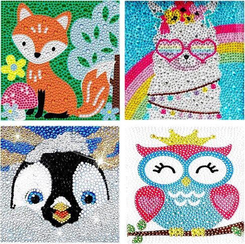 DIYDECORFUN Alpaca Diamond Painting Kit for Kids, Animals Penguin 5D Diamond Art Kits by Numbers, Owl Crystal Rhinestone Painting Fox Gem Arts Crafts Kits for Kids Age 8-12 Home Decor (6X6Inch) in Kuwait