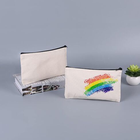 حقائب قماش ZUER، قطعتان مقلمة، حقائب مكياج فارغة، تستخدم لأقلام الرصاص والقلم والمال والأشغال اليدوية ومستحضرات التجميل، أبيض in Kuwait