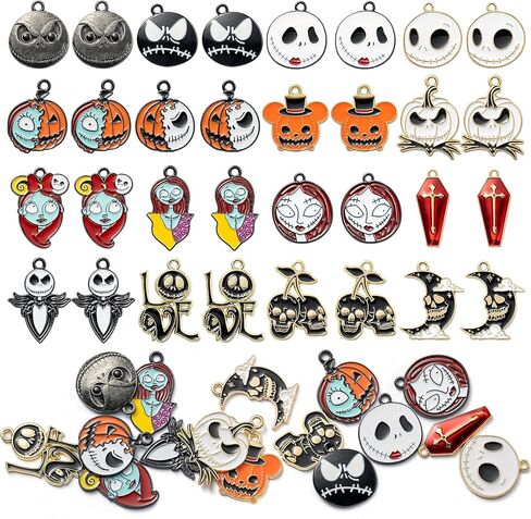 7ilaewen 32 قطعة جاك وسالي سحر عيد الميلاد المعلقات، سحر المينا الرعب سحر اليقطين شبح سبيكة سحر الهالوين مخيف القرط قلادة سوار سحر لصنع المجوهرات الحرف اليدوية هدايا عيد الميلاد in Kuwait