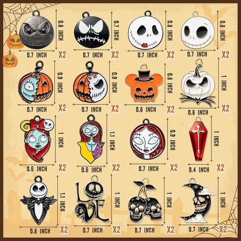 7ilaewen 32 قطعة جاك وسالي سحر عيد الميلاد المعلقات، سحر المينا الرعب سحر اليقطين شبح سبيكة سحر الهالوين مخيف القرط قلادة سوار سحر لصنع المجوهرات الحرف اليدوية هدايا عيد الميلاد in Kuwait
