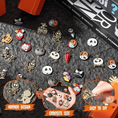 7ilaewen 32 قطعة جاك وسالي سحر عيد الميلاد المعلقات، سحر المينا الرعب سحر اليقطين شبح سبيكة سحر الهالوين مخيف القرط قلادة سوار سحر لصنع المجوهرات الحرف اليدوية هدايا عيد الميلاد in Kuwait