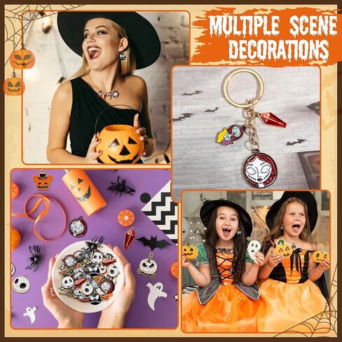 7ilaewen 32 قطعة جاك وسالي سحر عيد الميلاد المعلقات، سحر المينا الرعب سحر اليقطين شبح سبيكة سحر الهالوين مخيف القرط قلادة سوار سحر لصنع المجوهرات الحرف اليدوية هدايا عيد الميلاد in Kuwait