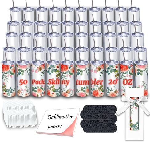 ZONEGRACE 50 Pack Sublimation Tumblers bulk 20 oz Skinny,Stainless Steel Straight Sublimation Tumbler Cups Wholesale Blank White with Lid, Straw, Individually Boxed,Polymer Coating for Heat Transfer in Kuwait