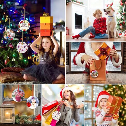 30 Pcs Sublimation Ornament Blanks, AMDAILY 2.75" Christmas Sublimation Blank Ornaments Double Side MDF Christmas Crafts w/30 Pcs Scrub Bells Red & Golden String for Personalized Christmas Tree Décor in Kuwait