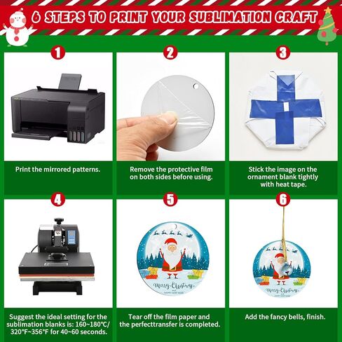 30 Pcs Sublimation Ornament Blanks, AMDAILY 2.75" Christmas Sublimation Blank Ornaments Double Side MDF Christmas Crafts w/30 Pcs Scrub Bells Red & Golden String for Personalized Christmas Tree Décor in Kuwait