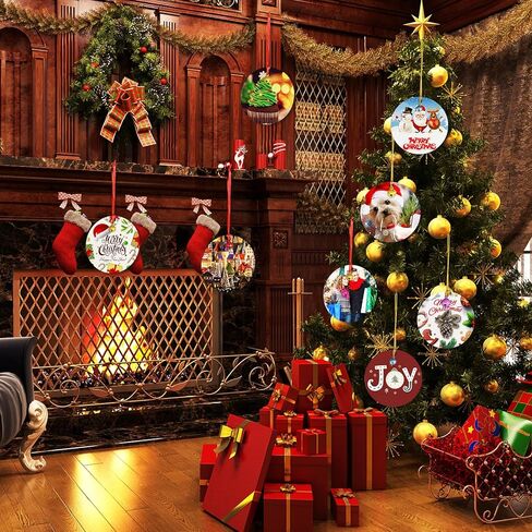 30 Pcs Sublimation Ornament Blanks, AMDAILY 2.75" Christmas Sublimation Blank Ornaments Double Side MDF Christmas Crafts w/30 Pcs Scrub Bells Red & Golden String for Personalized Christmas Tree Décor in Kuwait