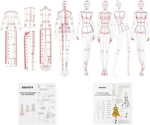 4 Models Fashion Illustration Rulers, Fashion Sketching Templates Ruler, Fashion Sketching Ruler Sewing Humanoid Patterns Design, Clothing Measuring French Curve Rulers A4 Pattern Paper Draft Drawings in Saudi Arabia