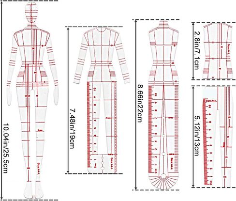 4 Models Fashion Illustration Rulers, Fashion Sketching Templates Ruler, Fashion Sketching Ruler Sewing Humanoid Patterns Design, Clothing Measuring French Curve Rulers A4 Pattern Paper Draft Drawings in Saudi Arabia