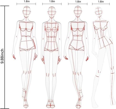4 Models Fashion Illustration Rulers, Fashion Sketching Templates Ruler, Fashion Sketching Ruler Sewing Humanoid Patterns Design, Clothing Measuring French Curve Rulers A4 Pattern Paper Draft Drawings in Saudi Arabia