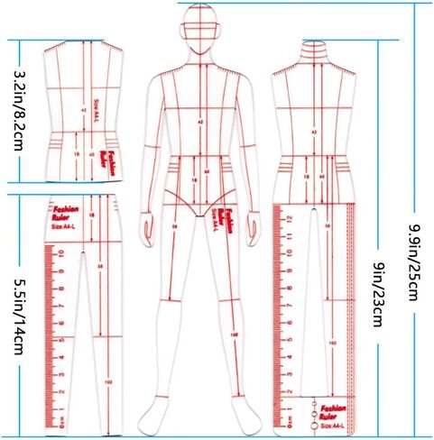 4 Models Fashion Illustration Rulers, Fashion Sketching Templates Ruler, Fashion Sketching Ruler Sewing Humanoid Patterns Design, Clothing Measuring French Curve Rulers A4 Pattern Paper Draft Drawings in Saudi Arabia