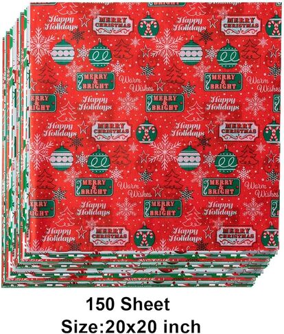 JOYIN 150 Sheets Tissue Paper Assortement Classic Christmas Design, Holiday Gift Wrap Paper, Accessory for Gift Boxes, Gift Wrapping Bags and Wine Bottles in Saudi Arabia