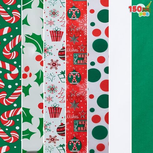 JOYIN 150 Sheets Tissue Paper Assortement Classic Christmas Design, Holiday Gift Wrap Paper, Accessory for Gift Boxes, Gift Wrapping Bags and Wine Bottles in Saudi Arabia