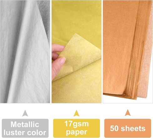 MIAHART 50 Sheets Tissue Paper Bulk 20X14 Inch Metallic Gift Wrap Paper Gift Wrapping Accessory Wrap for Wedding Birthday Party Favor Decor DIY Fringes Shredded Fill Confetti (Mix Color) in Kuwait