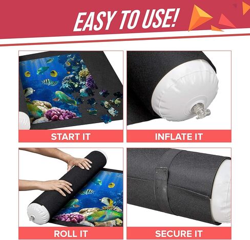 بساط ألغاز ملعب نيسي - تخزين ونقل ألغاز الصور المقطوعة لما يصل إلى 1500 قطعة - بساط لباد مقاس 46 بوصة × 26 بوصة، وأنبوب قابل للنفخ، و3 مثبتات مرنة، تصميم جديد محسن مع 3 أشرطة مطاطية in Kuwait