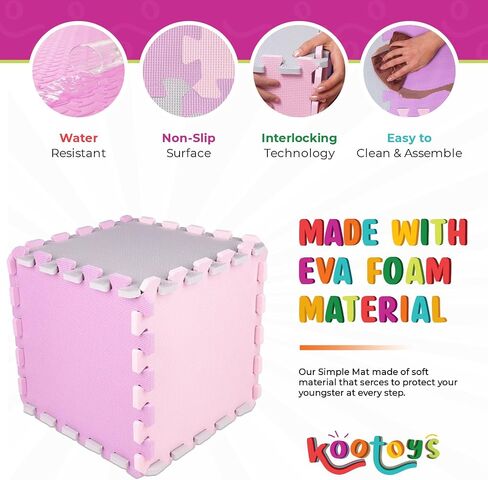 KOOTOYS Soft Non-Toxic Foam Baby Play Mat, Play Mats Tiles with Borders, Activity Mats for Baby, Foam Play Mat for 3+ Age Kids, Eva Foam Interlocking Floor Mats for Gym and Playroom - 36 Tiles in Saudi Arabia