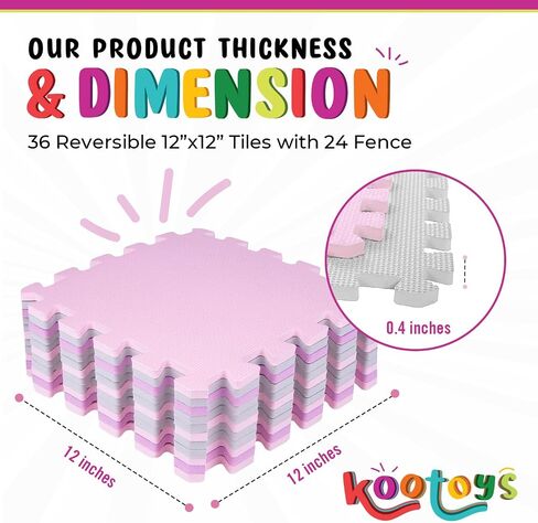 KOOTOYS Soft Non-Toxic Foam Baby Play Mat, Play Mats Tiles with Borders, Activity Mats for Baby, Foam Play Mat for 3+ Age Kids, Eva Foam Interlocking Floor Mats for Gym and Playroom - 36 Tiles in Saudi Arabia