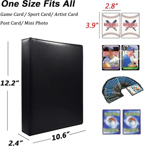 Trading Card Binder 9 Pocket 500+ Cards Pack, Card Sleeves 540 Pockets Cards Album Cards Folder Large for Game TCG Baseball Football Basketball Hockey Sports, Black Leather in Kuwait
