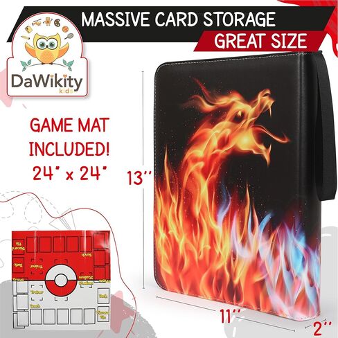 Trading Card Binder - 9-Pocket Storage Album For Trading Cards - Quality Stitched Card Binder Sleeves, Side-Loading Pockets, Durable Zipper - 60 Pages Holds 540 Cards - 13x11x2" (Black) in Kuwait