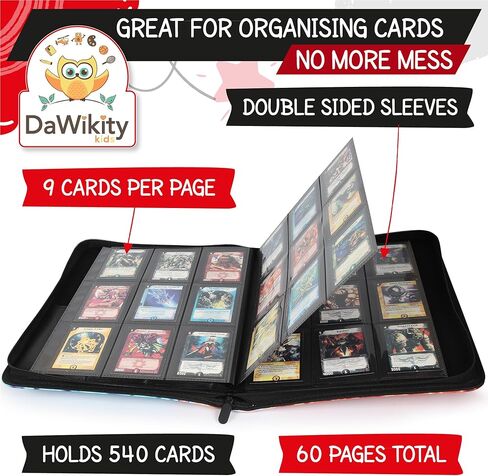 Trading Card Binder - 9-Pocket Storage Album For Trading Cards - Quality Stitched Card Binder Sleeves, Side-Loading Pockets, Durable Zipper - 60 Pages Holds 540 Cards - 13x11x2" (Black) in Kuwait