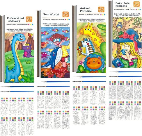 مجموعة 4 كتب رسم بالألوان المائية للجيب للأطفال، مجموعة علامات مرجعية للطلاء بالألوان المائية، مجلات يدوية للسفر بألوان مائية، جيب للسفر بألوان مائية لتخزين الكتب وهدايا للأطفال in Kuwait