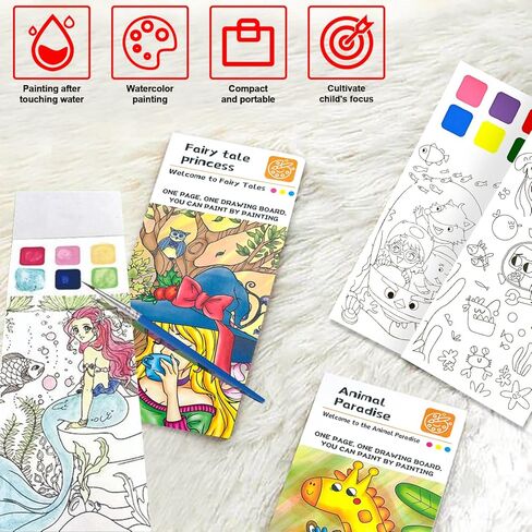 مجموعة 4 كتب رسم بالألوان المائية للجيب للأطفال، مجموعة علامات مرجعية للطلاء بالألوان المائية، مجلات يدوية للسفر بألوان مائية، جيب للسفر بألوان مائية لتخزين الكتب وهدايا للأطفال in Kuwait