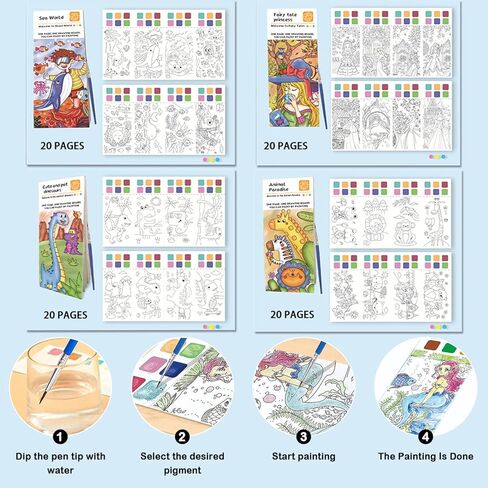 مجموعة 4 كتب رسم بالألوان المائية للجيب للأطفال، مجموعة علامات مرجعية للطلاء بالألوان المائية، مجلات يدوية للسفر بألوان مائية، جيب للسفر بألوان مائية لتخزين الكتب وهدايا للأطفال in Kuwait