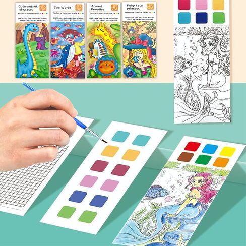مجموعة 4 كتب رسم بالألوان المائية للجيب للأطفال، مجموعة علامات مرجعية للطلاء بالألوان المائية، مجلات يدوية للسفر بألوان مائية، جيب للسفر بألوان مائية لتخزين الكتب وهدايا للأطفال in Kuwait