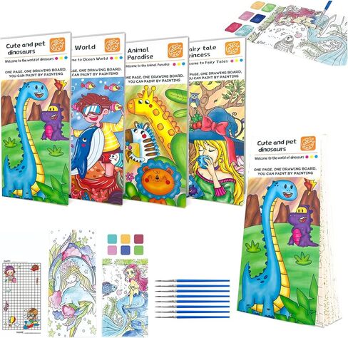 مجموعة 4 كتب رسم بالألوان المائية للجيب للأطفال، مجموعة علامات مرجعية للطلاء بالألوان المائية، مجلات يدوية للسفر بألوان مائية، جيب للسفر بألوان مائية لتخزين الكتب وهدايا للأطفال in Kuwait