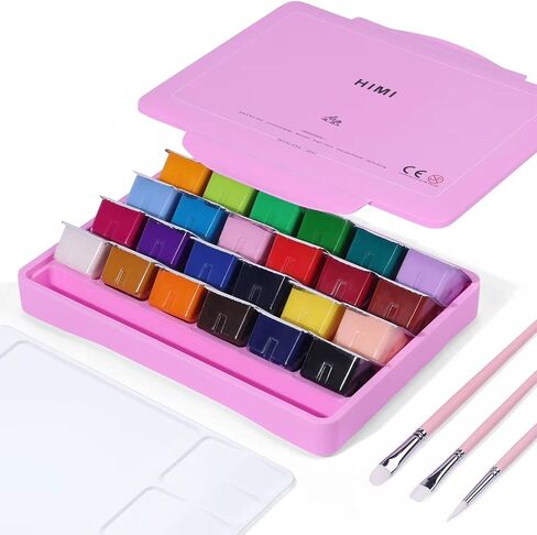 HIMI Gouache Paint Set, 24 Colors x 30ml Unique Jelly Cup Design with 3 Paint Brushes and a Palette in a Carrying Case, Non-Toxic Gouache Paint Perfect for Artists, Students(Green) in Kuwait