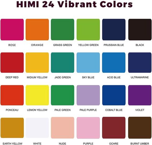 HIMI Gouache Paint Set, 24 Colors x 30ml Unique Jelly Cup Design with 3 Paint Brushes and a Palette in a Carrying Case, Non-Toxic Gouache Paint Perfect for Artists, Students(Green) in Kuwait