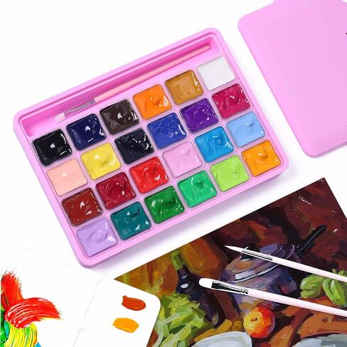 HIMI Gouache Paint Set, 24 Colors x 30ml Unique Jelly Cup Design with 3 Paint Brushes and a Palette in a Carrying Case, Non-Toxic Gouache Paint Perfect for Artists, Students(Green) in Kuwait