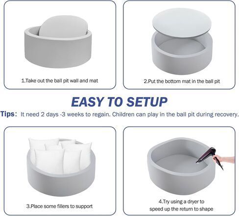 Foam Ball Pit for Toddlers 35.4 x 11.8 inch Soft Round Baby Ball Pit for Babies Playroom and Indoor Outdoor, Baby Playpen Ball Pool Ball Pit of Ideal Gift for Children - Grey in Kuwait