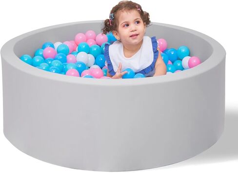 Foam Ball Pit for Toddlers 35.4 x 11.8 inch Soft Round Baby Ball Pit for Babies Playroom and Indoor Outdoor, Baby Playpen Ball Pool Ball Pit of Ideal Gift for Children - Grey in Kuwait