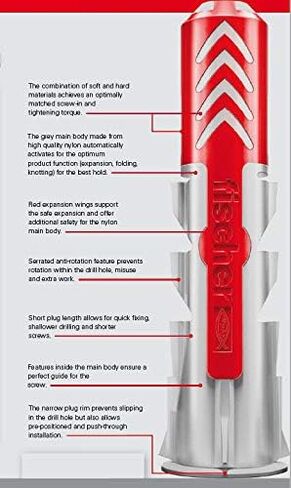 fischer DuoPower 1/4" x 1-3/16", Powerful Universal Plug with Intelligent 2-Component Technology for fastenings in Concrete, Bricks, Gypsum plasterboard, chipboard, etc., 100 Plugs Without Screws in Saudi Arabia