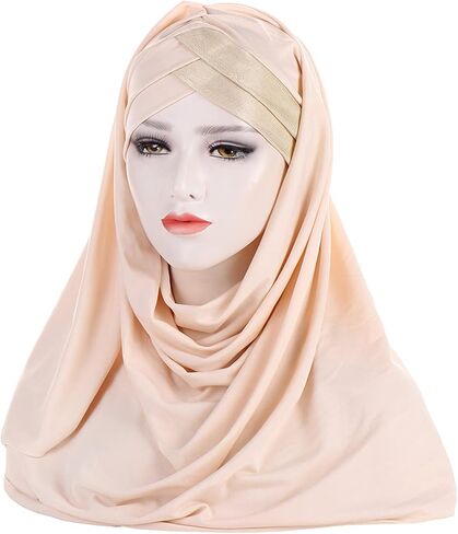 Glitter Muslim Turban Hijab Cap Long Hejab One Piece Islamic Head Scarves Shawl Wrap for Women Girls in Kuwait
